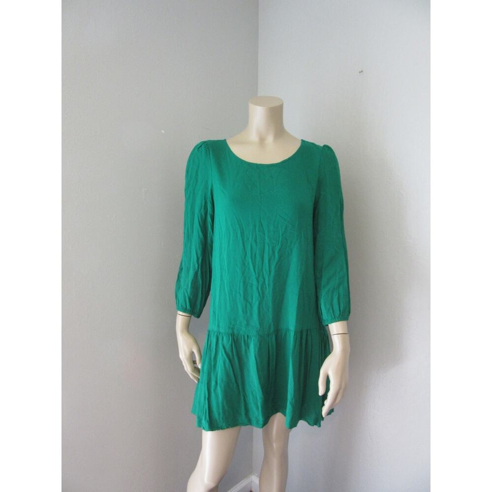 ANTHROPOLOGIE Meadow Rue Green Drop Waist L Long Sleeve Mini Dress